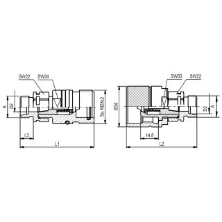 Schraub-Kupplungsstecker mit AG DIN 3852, BG 2, 3/8 Zoll, Serie HS